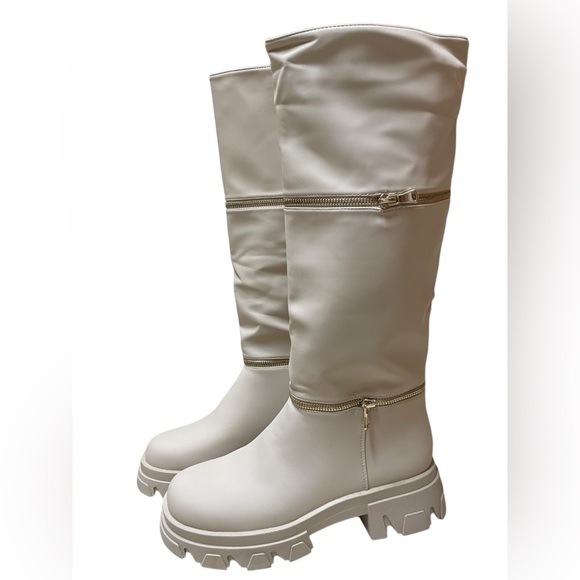 Vivianly Platform Knee High Booties Chunky Heel Round Toe Pull-on Long Boots - Picture 8 of 10